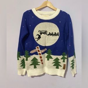 Cute tipsy-elves Christmas sweater.